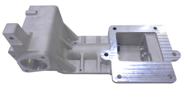 Cast aluminum housing with CNC-machined mounting faces