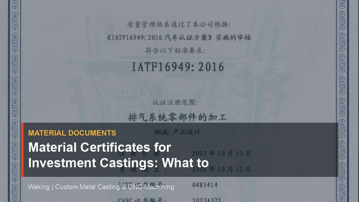 Material Certificates for Investment Castings: What to Request cover image for Waking article